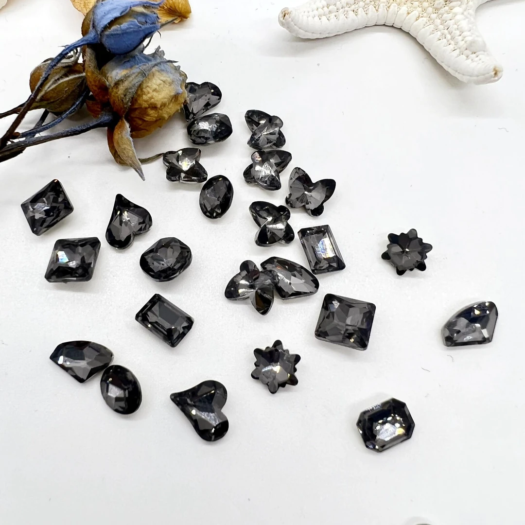 LY【中号高级灰混款】暗黑系DIY美甲饰品钻超闪镀底透亮灰色高品质