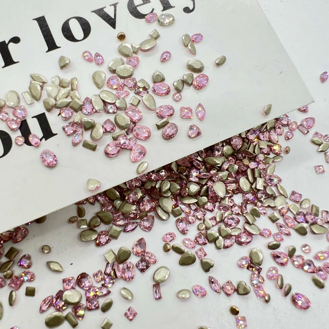 5A锆石浅粉倒边工艺自带火彩奢华DIY锆石美甲钻