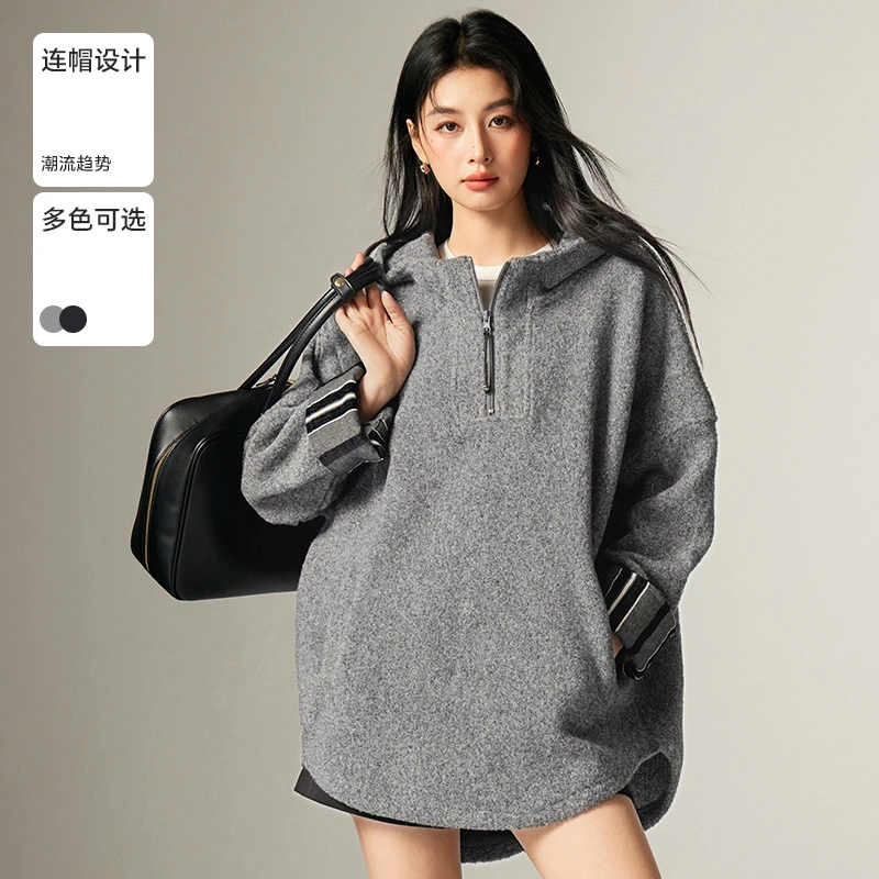 Basic House/百家好针织休闲连帽保暖宽松外套女秋冬-B06245A3172