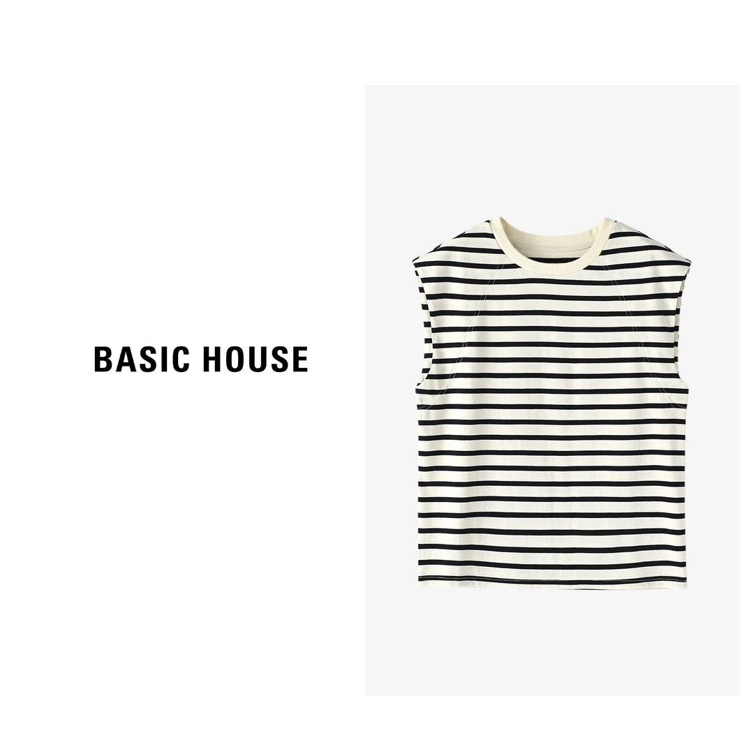 Basic House/百家好BH条纹时尚针织简约百搭无袖T恤B0633B5D212