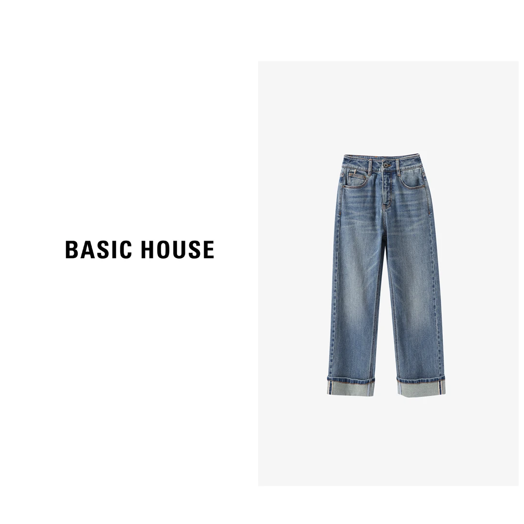Basic House/百家好秋冬时尚休闲百搭水洗复古牛仔裤B0633B5Z062