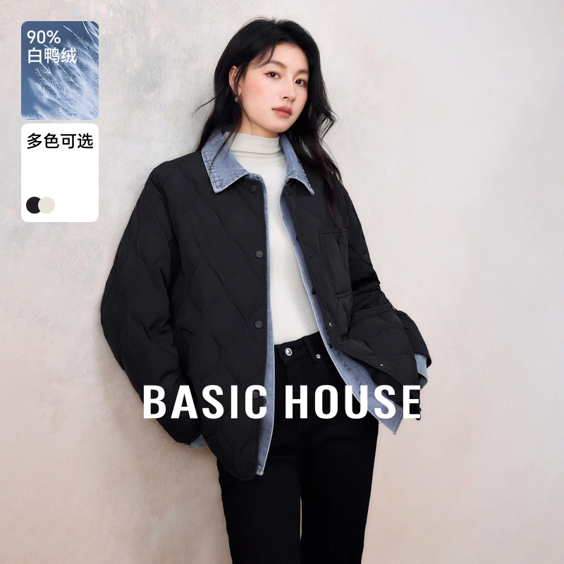 Basic House/百家好牛仔拼接假两件轻暖好羽绒服外套-B0704B50852