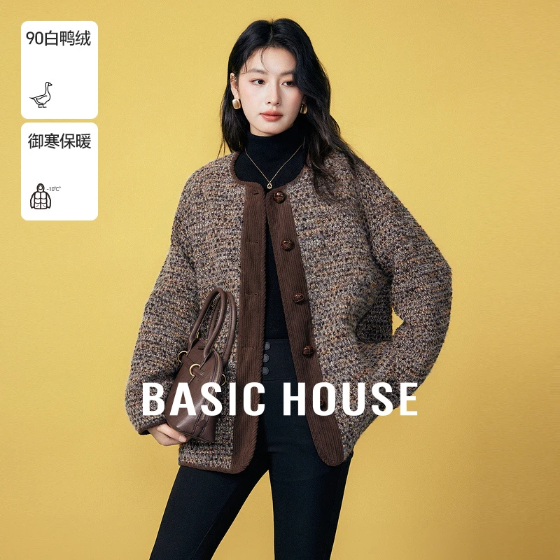 Basic House/百家好韩版保暖圆领休闲轻薄好羽绒服女B06245A6962