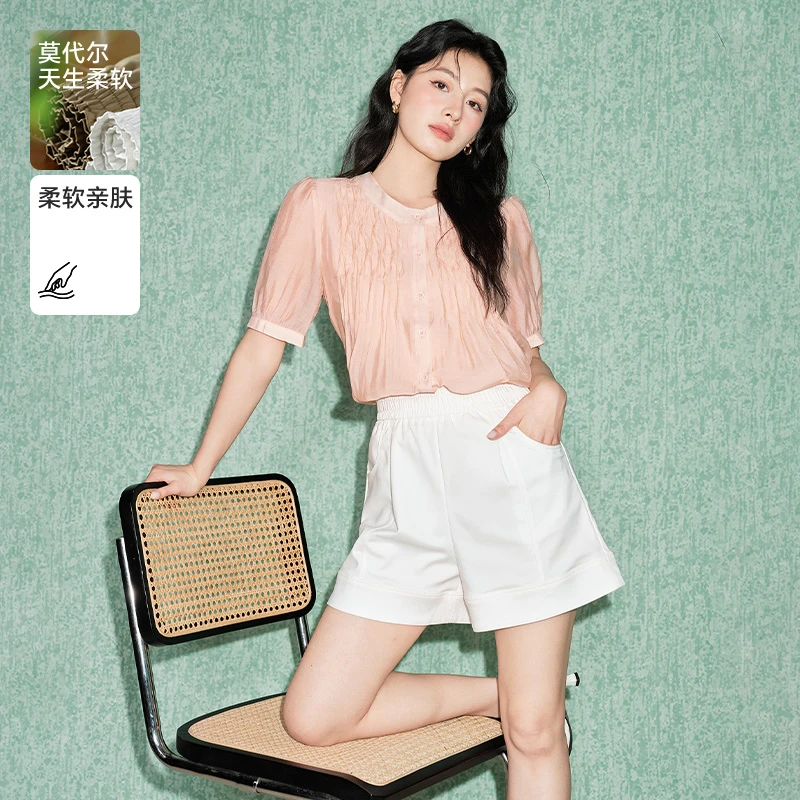 Basic House/百家好女士简约时尚休闲百搭工装短裤B0623B58692