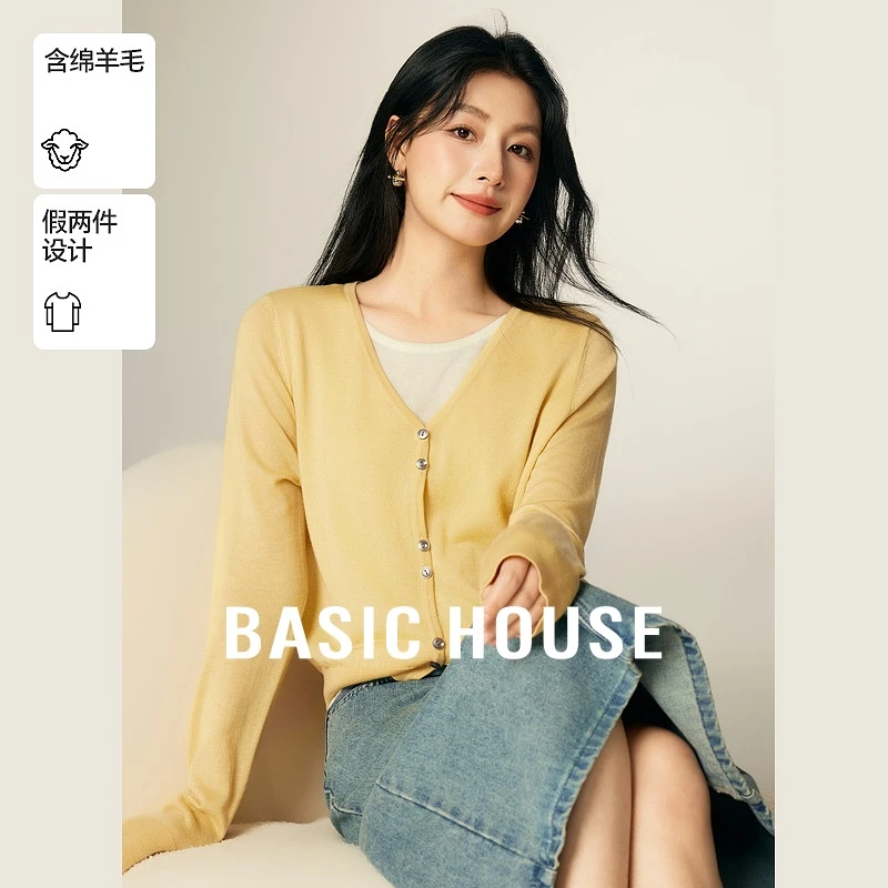 Basic House/百家好气质长袖时尚休闲百搭纯色针织衫-B0624S5G882