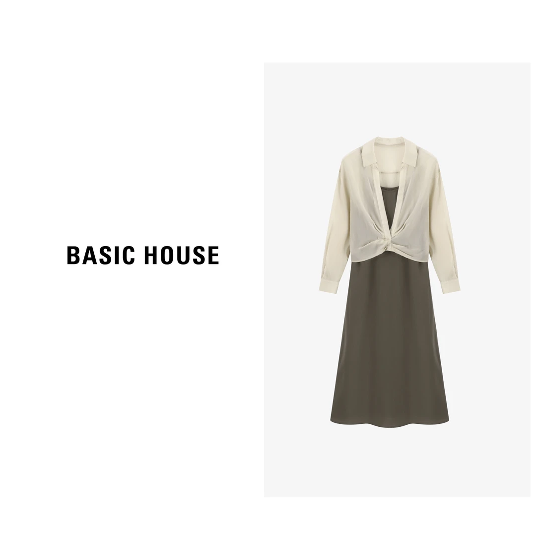 Basic House/百家好高级感轻薄衬衫吊带裙套装-B0624A5L052