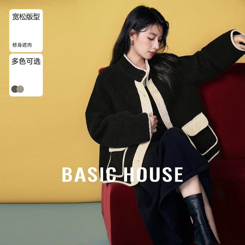 Basic House/百家好小香风宽松拼接摇粒绒外套-B06245A8142
