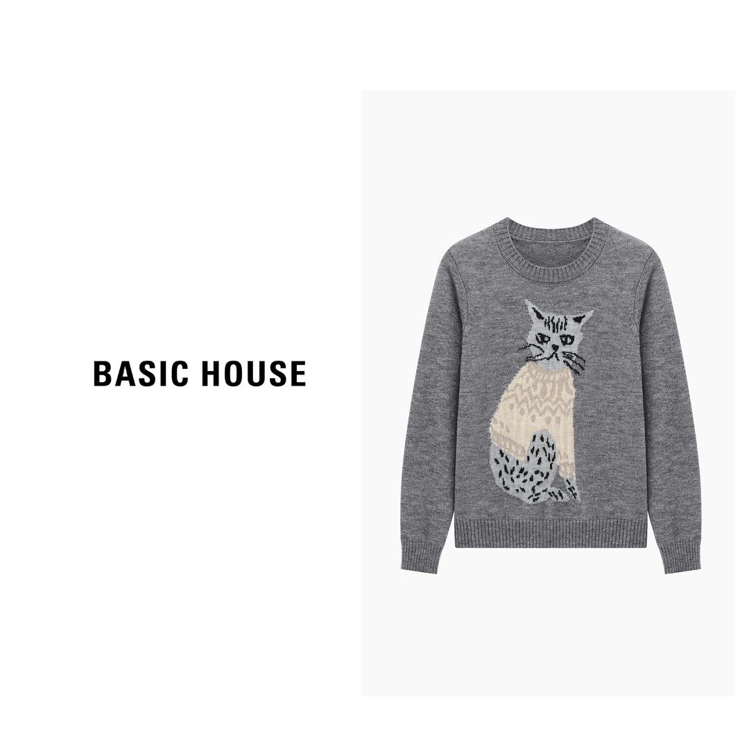 Basic House/百家好针织时尚印花圆领卡通秋冬毛衣  B06245I0202