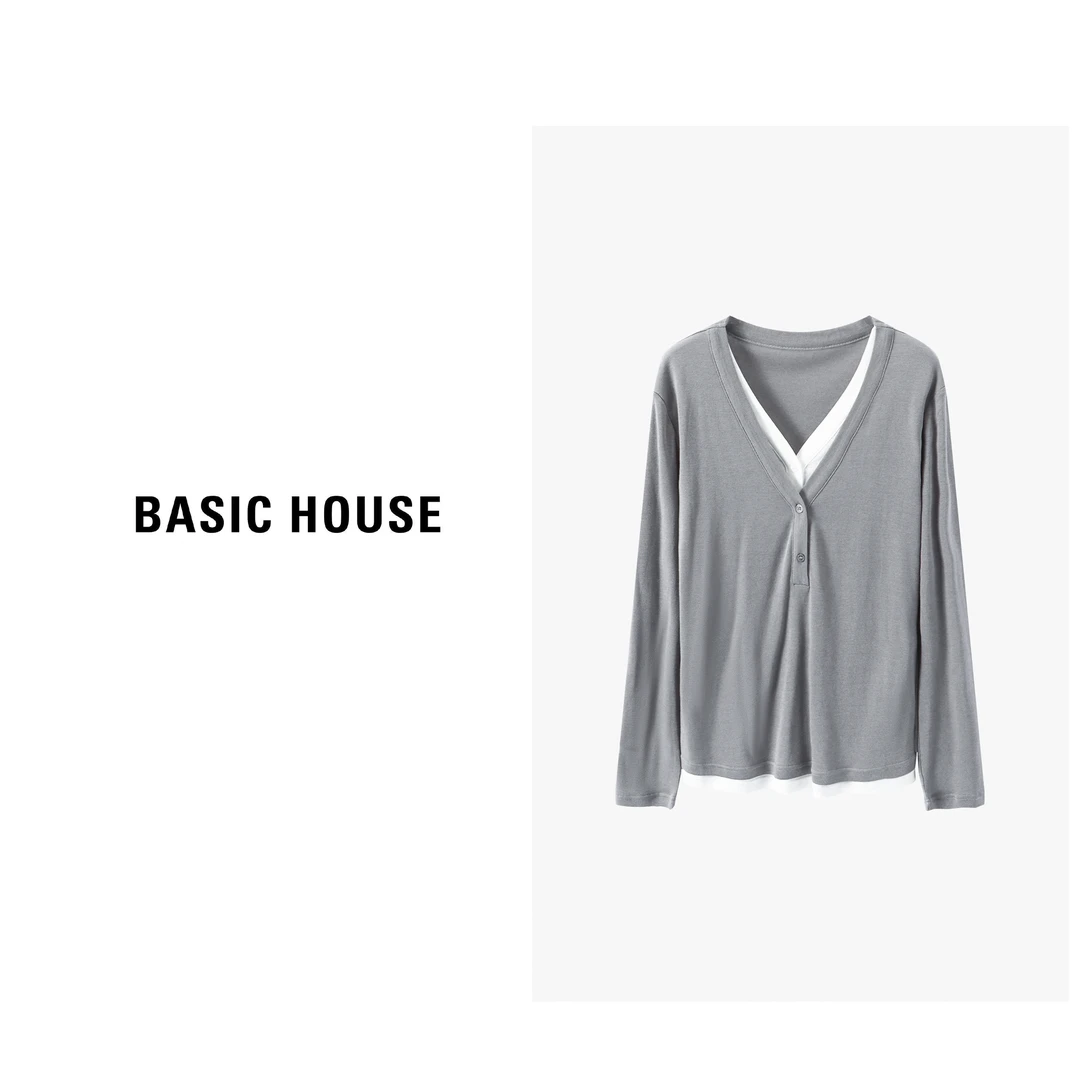 Basic House/百家好秋季宽松休闲时尚假两件毛针织衫B0633B5R192