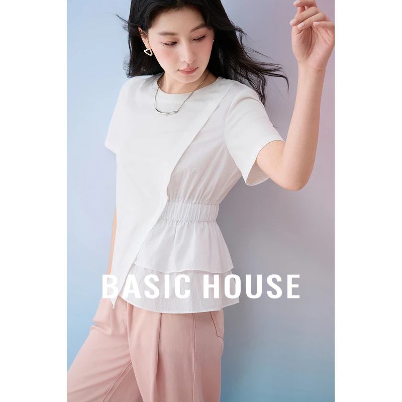 Basic House/百家好夏季休闲百搭不规则短T恤-B0624A55082