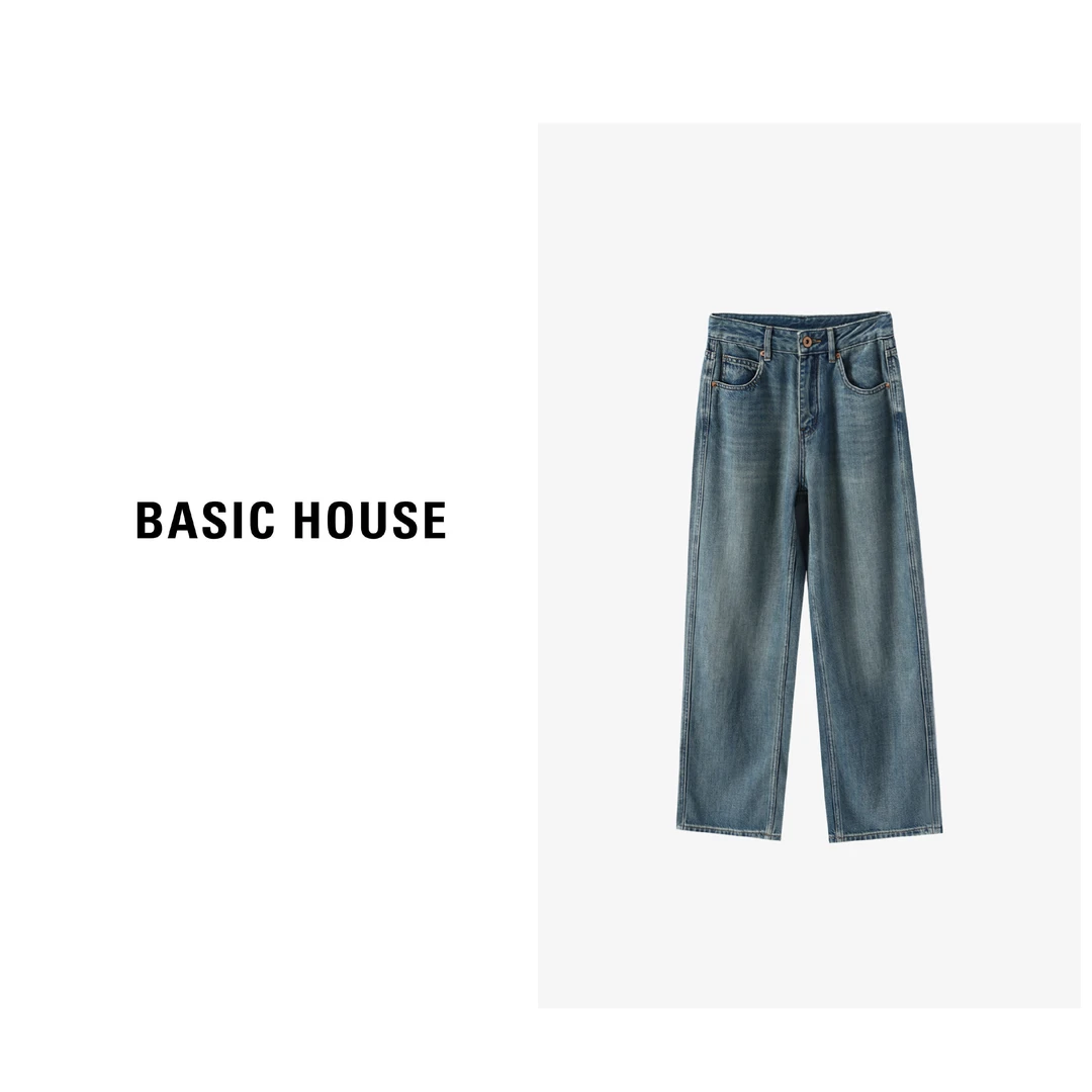 Basic House/百家好BH 夏季高腰直筒牛仔裤休闲百搭B0623B56372