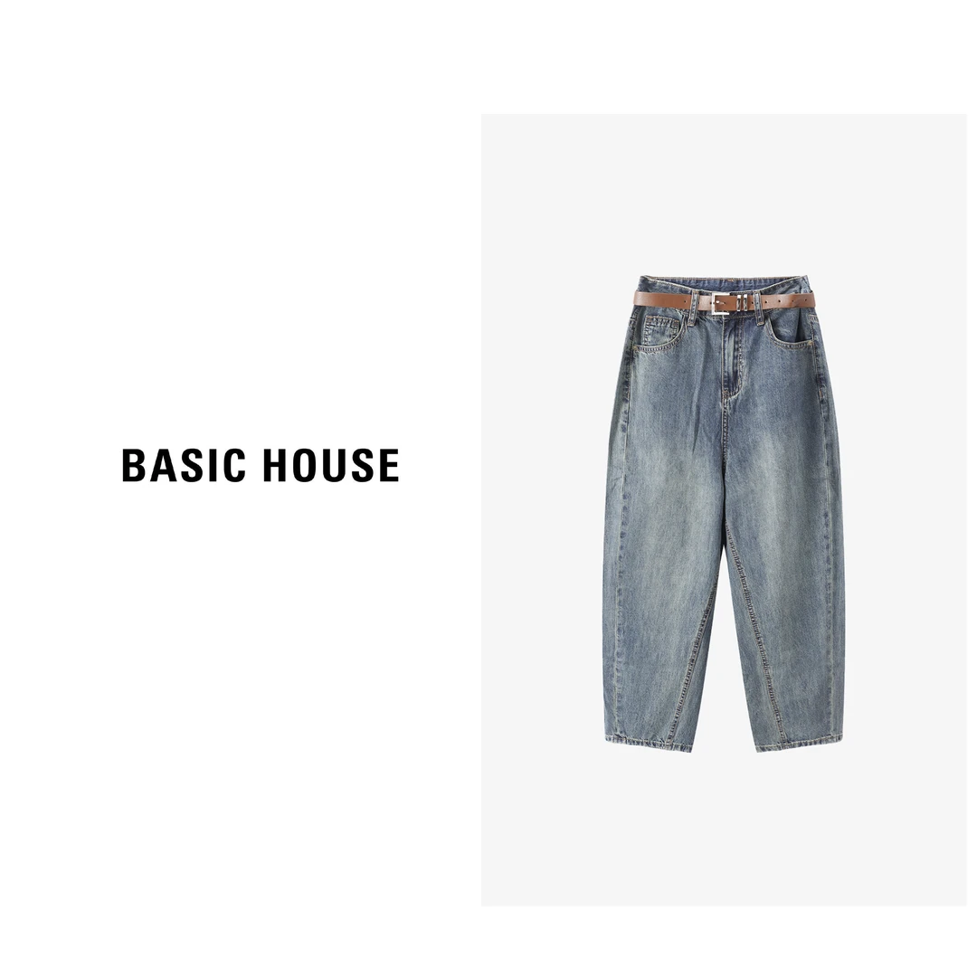Basic House/百家好百搭复古水洗做旧时尚设计师长裤B0633B5J462