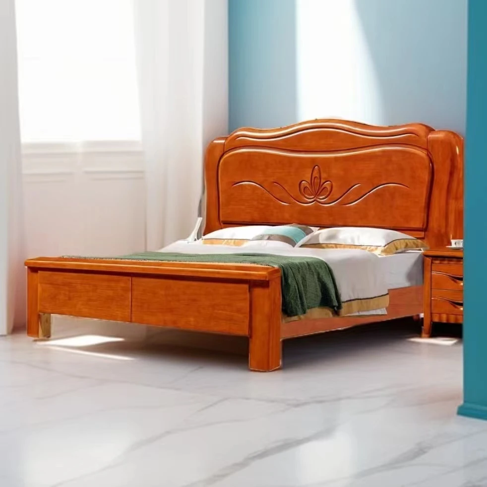 现代简约实木床1.8米新中式家用主卧室大床成套高箱