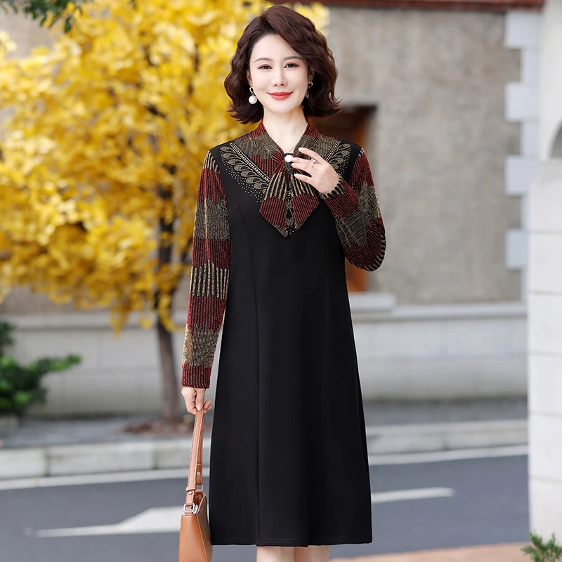 加绒加厚冬季新款显瘦气质连衣裙中老年妈妈装百搭打底保暖裙
