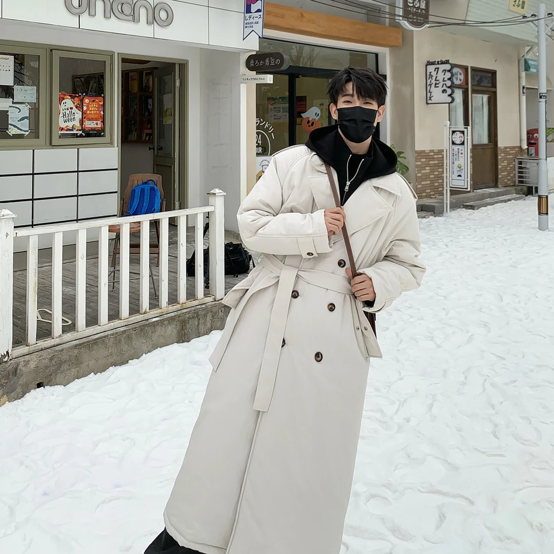 白口阳【反季】PP秀场同款象牙白加棉风衣休闲过膝保暖棉服X287