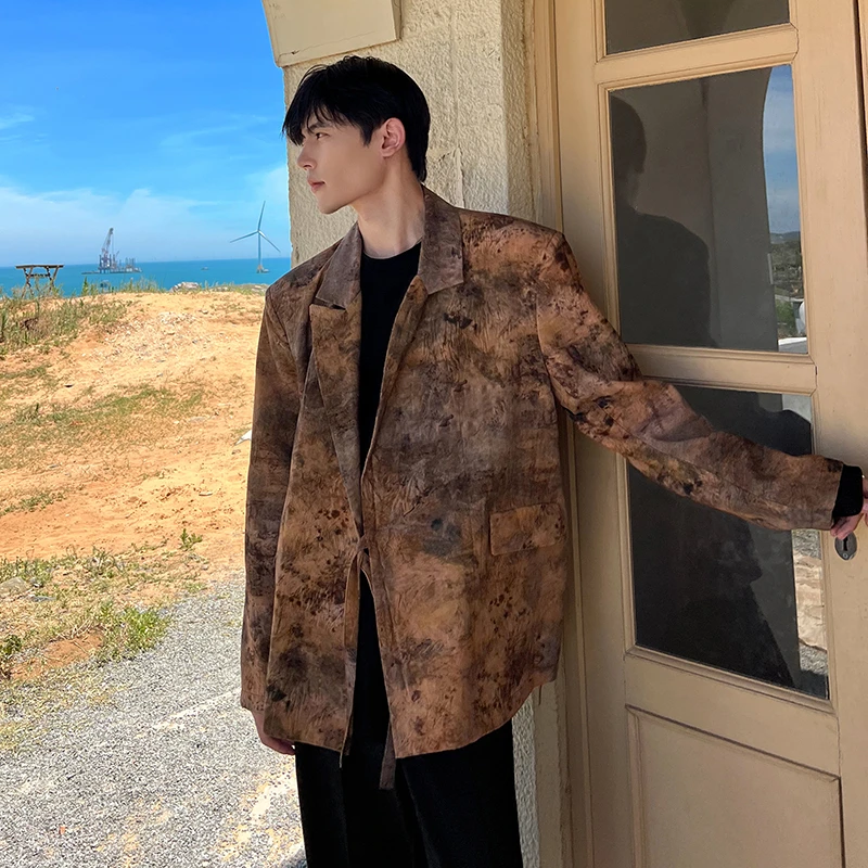 白口阳【马萨达遗址】个性草木扎染西装休闲宽松长袖西服外套男X266
