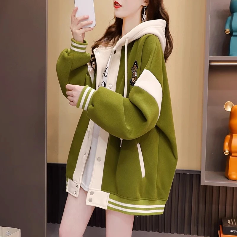 春秋薄款连帽卫衣开衫女2025新款秋季慵懒风宽松设计感棒球服外套