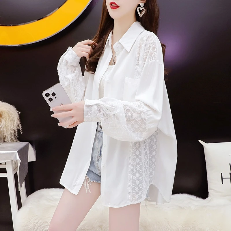 设计感镂空长袖衬衫女2025春夏新款洋气百搭学生防晒纯白衬衣女潮