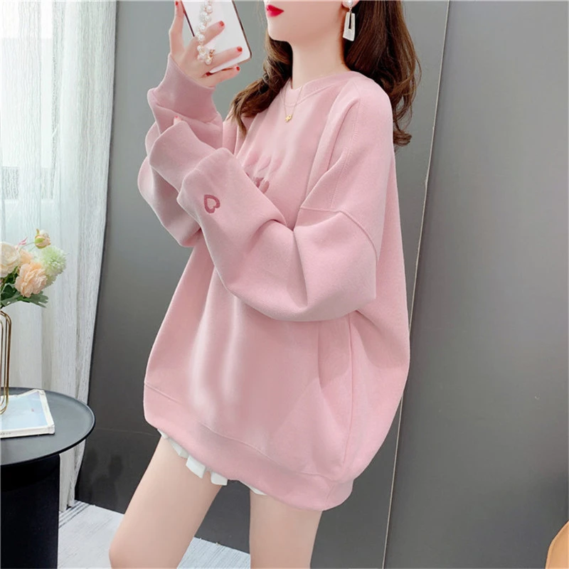 圆领爱心卫衣女春秋薄款2025年新款韩版宽松百搭慵懒风小个子上衣