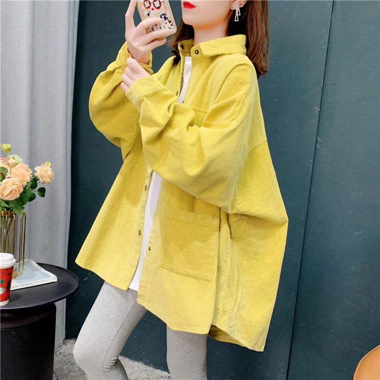 灯芯绒衬衫女加绒加厚秋冬设计感小众宽松长袖上衣中长款衬衣外套