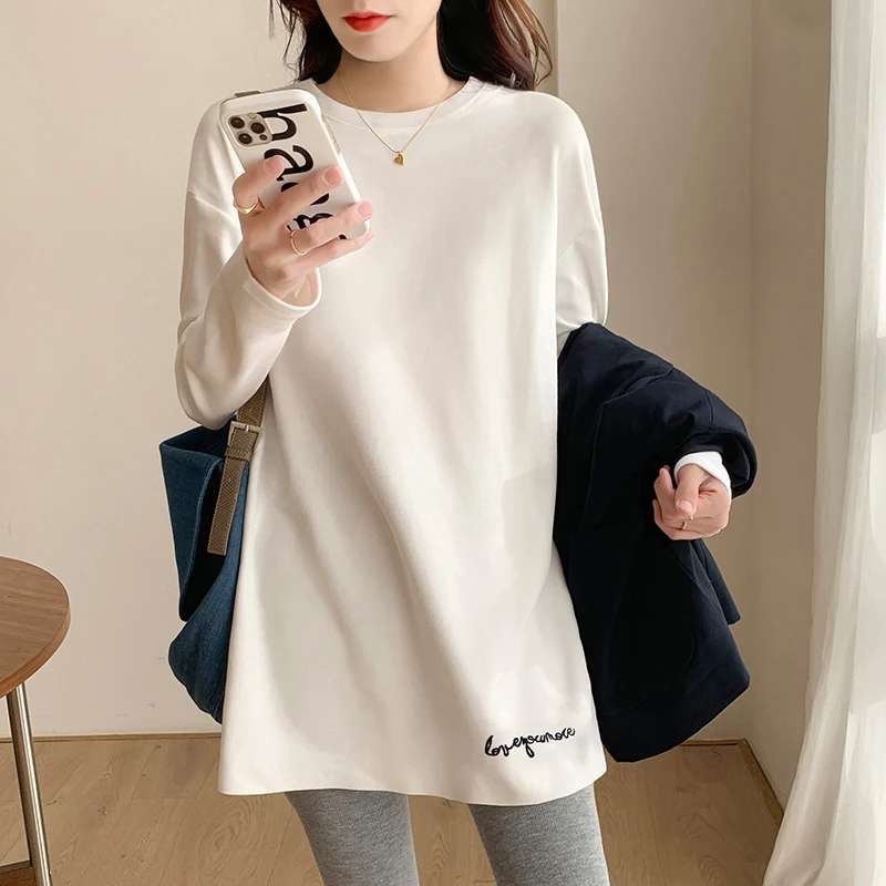 半高领德绒内搭打底衫加绒春秋冬季大码宽松中长款长袖t恤女体恤