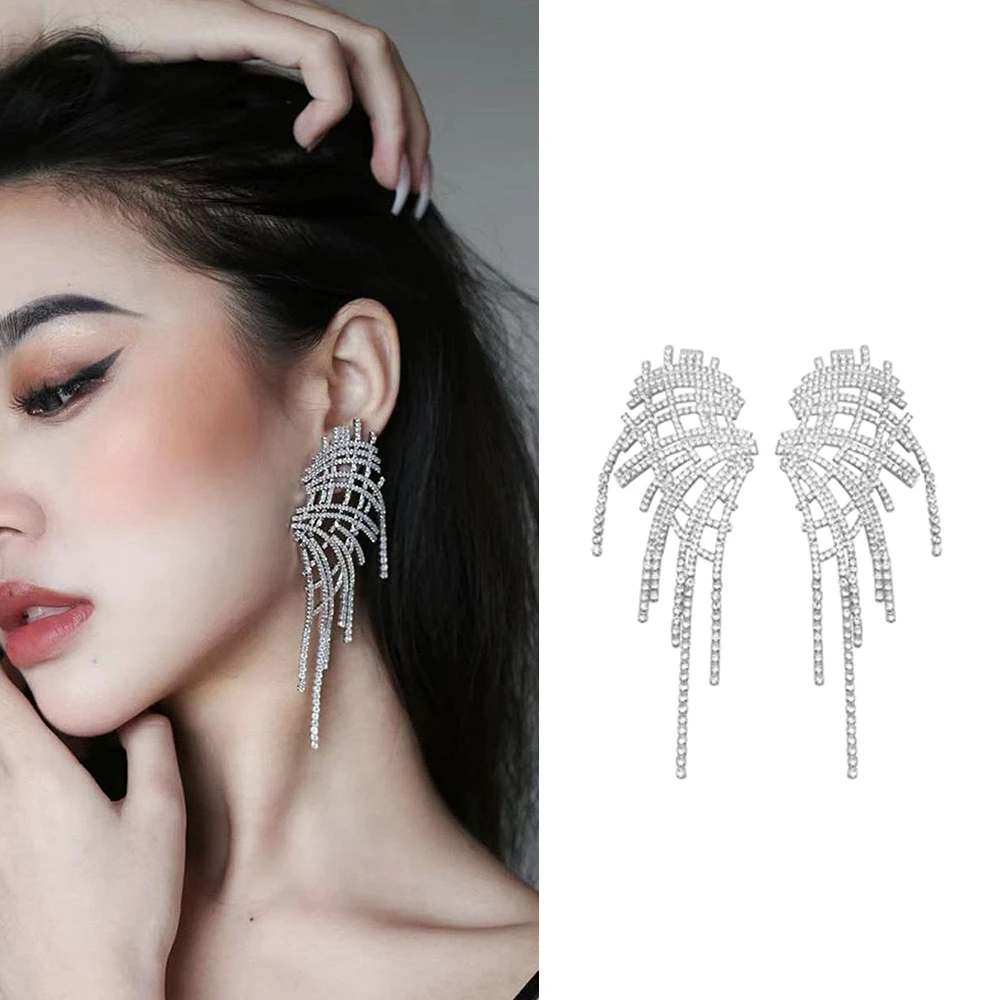 铜合金耳饰 【钰霏专属】闪钻流苏扫肩耳环欧美个性设计夸张N10311