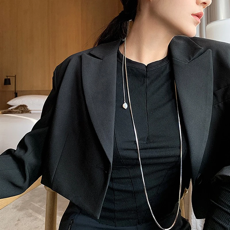 铜合金项链 时尚OL方形简约气质双层叠带长款蛇骨项链N10085