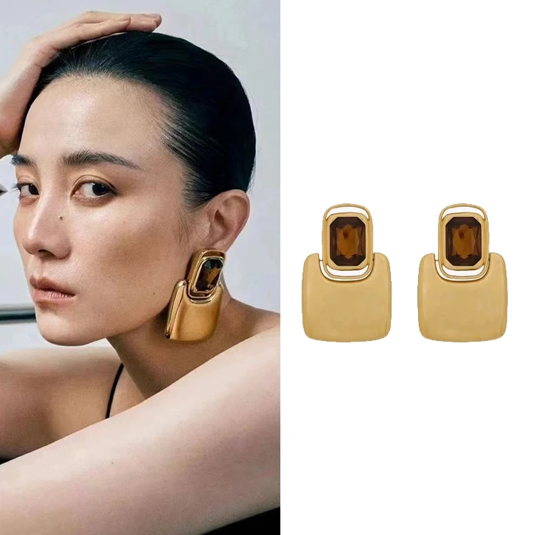 铜合金耳饰 【钰霏专属】走秀款几何方形耳夹个性凹造型复古夸张