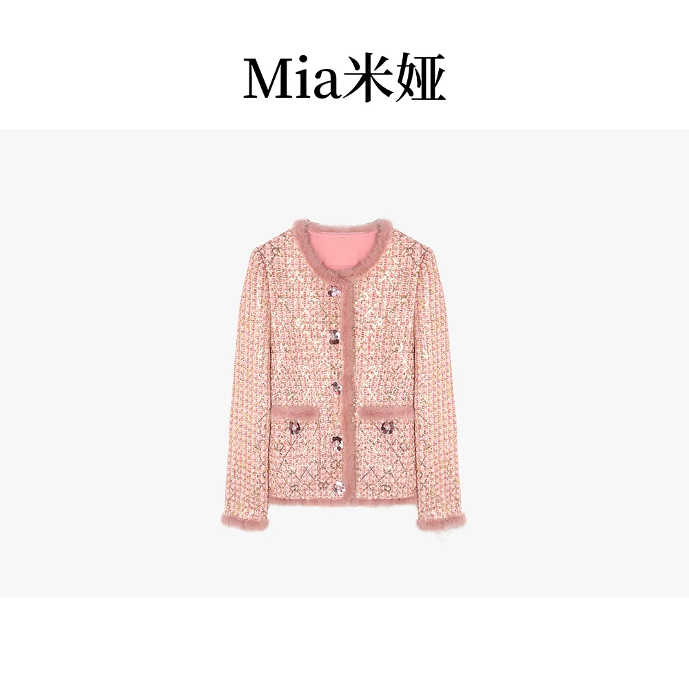 米娅 春季新款气质百搭小香风上衣时尚休闲短款粗花呢外套 DY4698