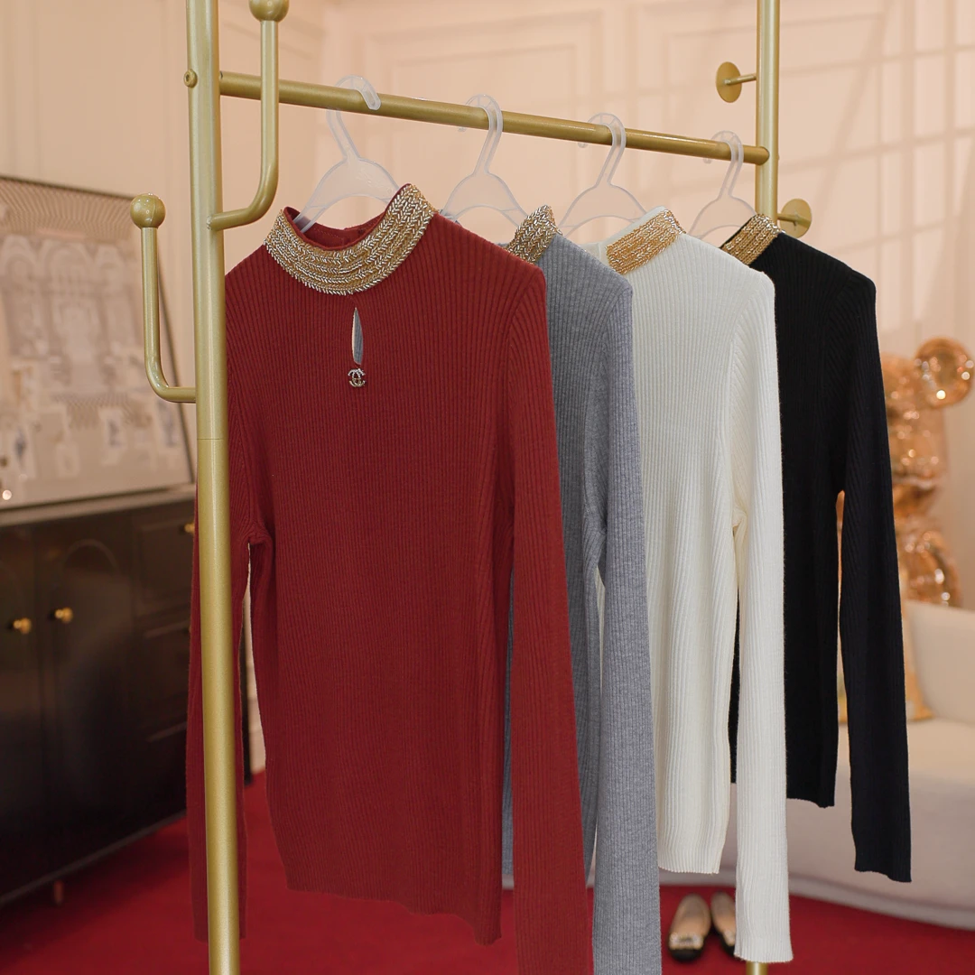 米娅 春季新款气质百搭上档次针织衫保暖长袖内搭打底衫女 DY5114