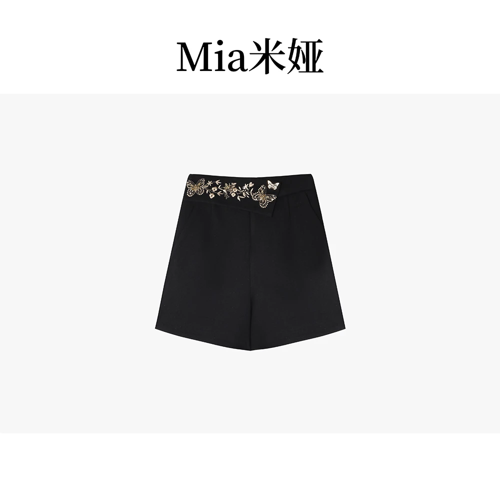 米娅 春季新款时尚蝴蝶设计高腰显瘦气质百搭直筒a字短裤女DY5319