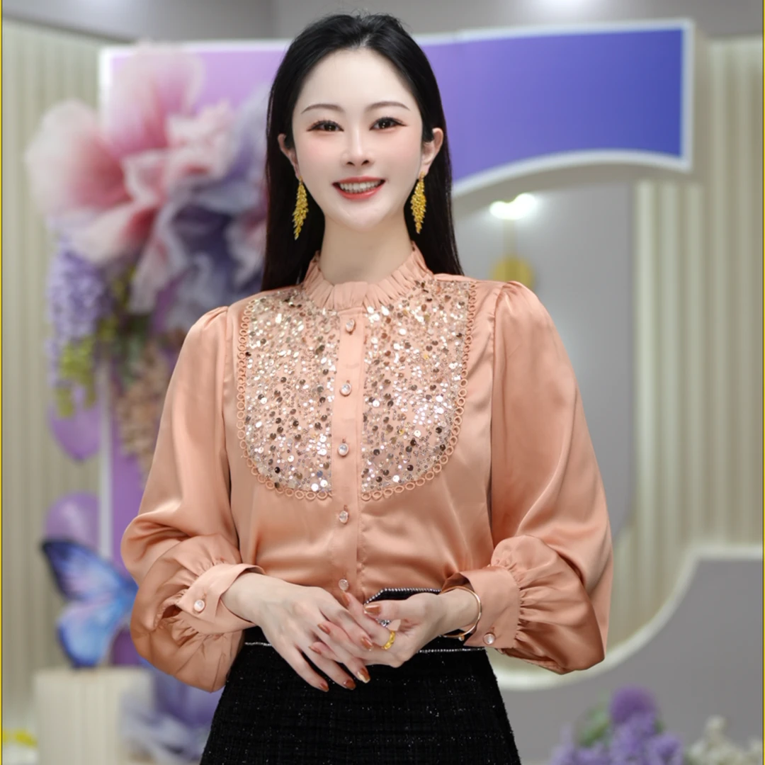 【春满庭】法式轻奢气质减龄纯色衬衫春季设计宽松显瘦衬衣女DY5440