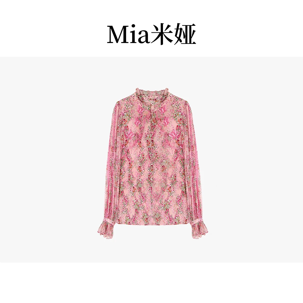 【留洋蝴蝶】春季新款高贵印花女装时尚圆领百搭气质碎花衬衫DY2125