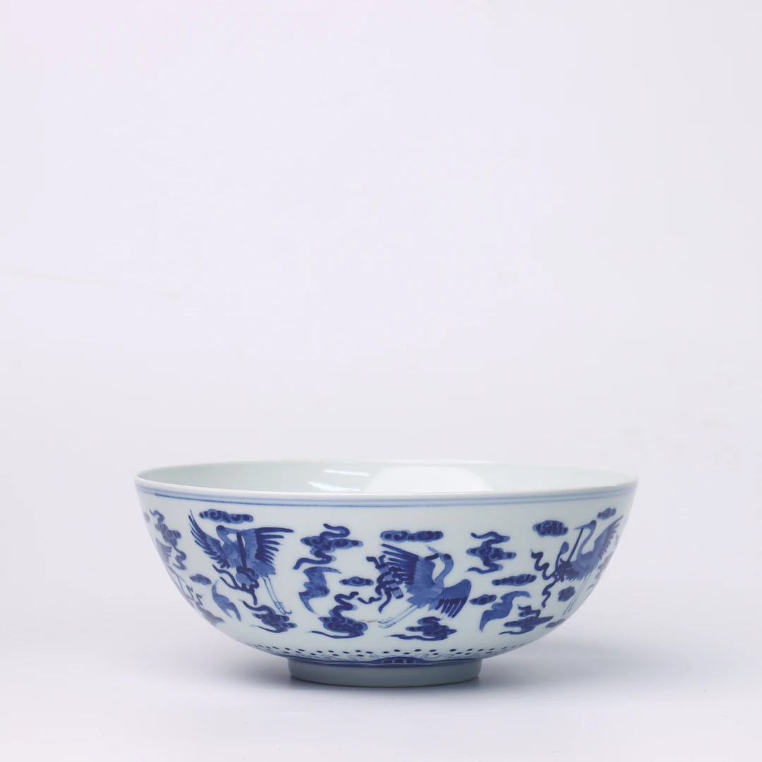 【清咸丰】青花瑞鹤纹碗（口径19.9cm）487