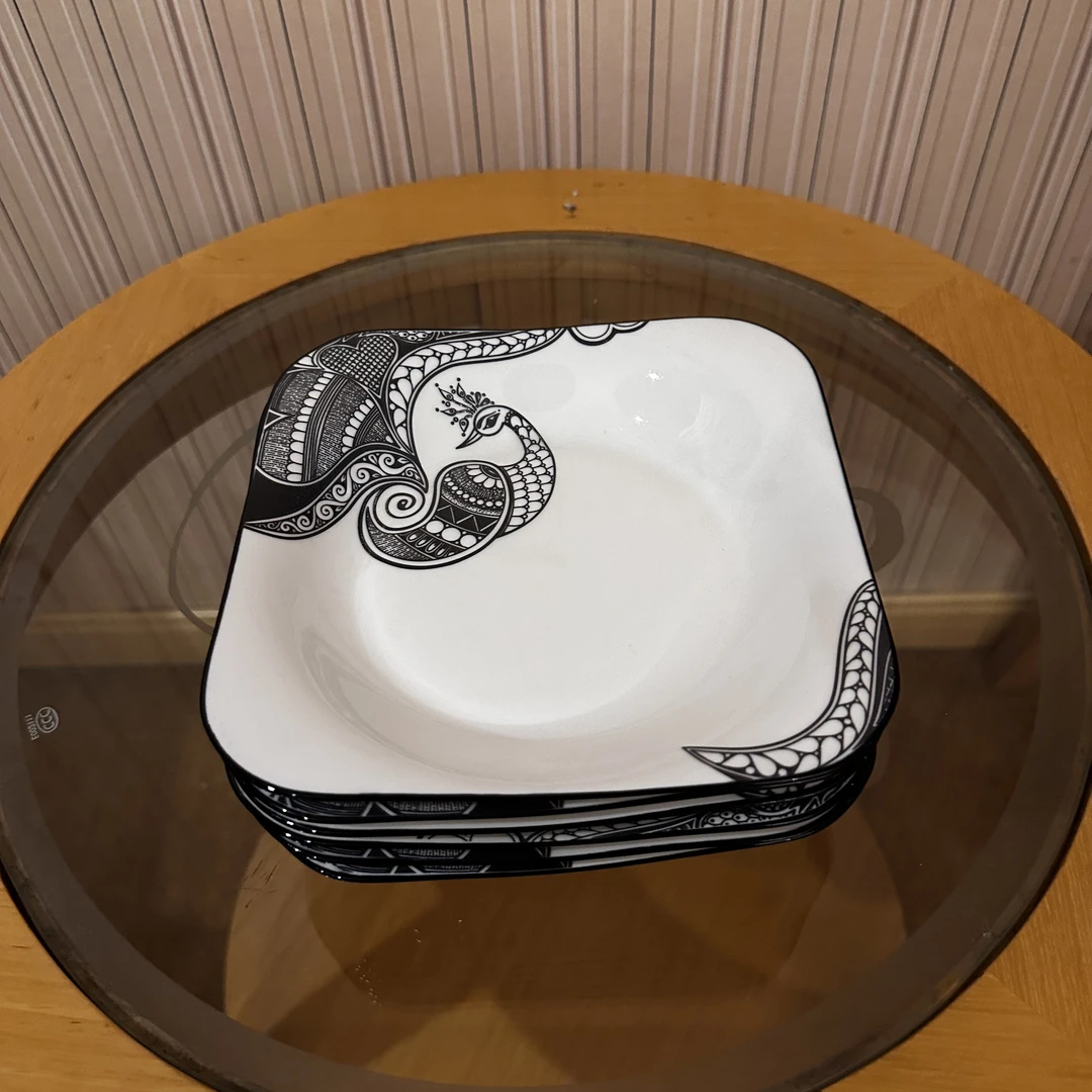 【铭策优品】新品茶曼风尝鲜羽冠皇后8.5英寸方盘家用6只装菜盘