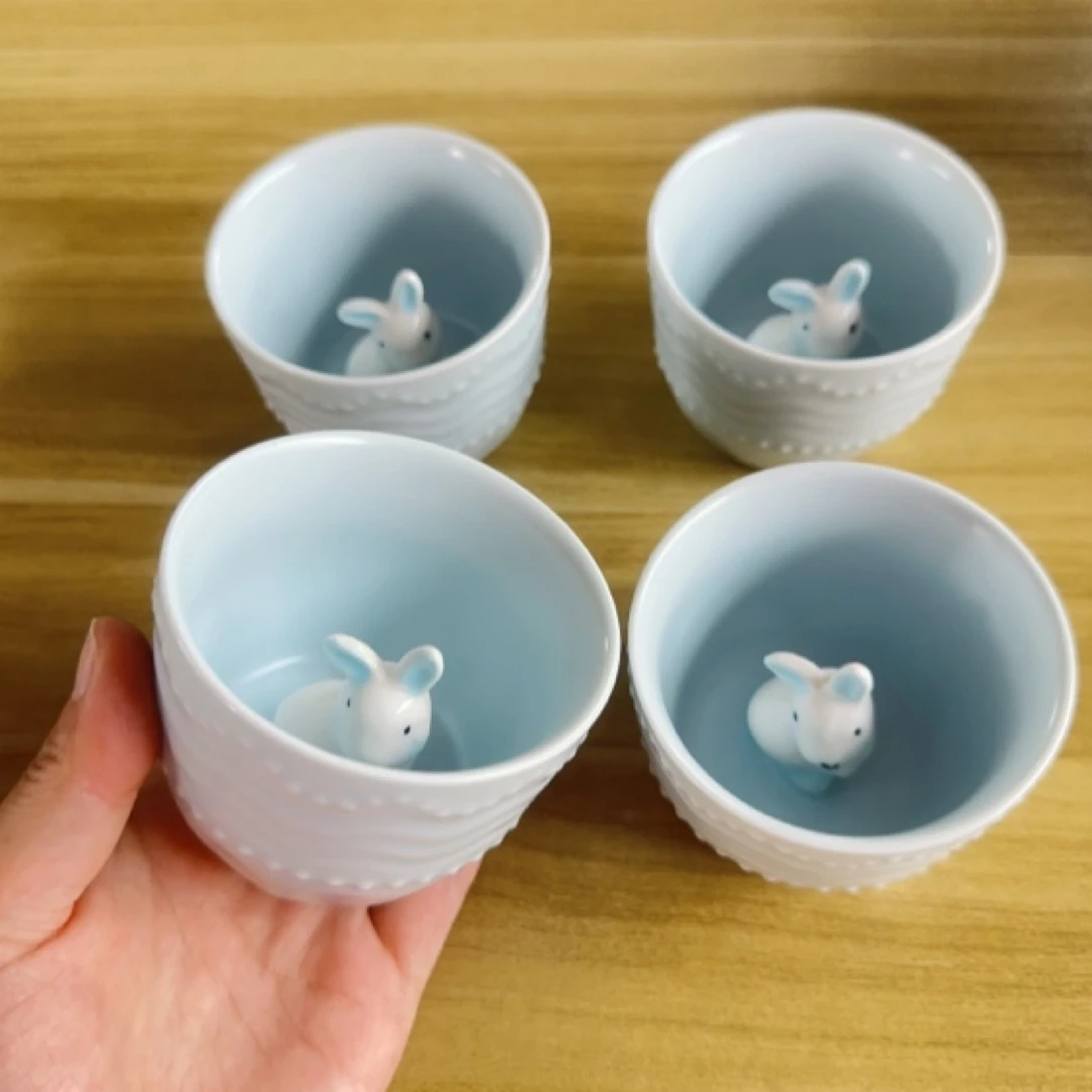 【铭策优品】创意3d立体动物陶瓷茶杯4只光面釉杯儿童杯