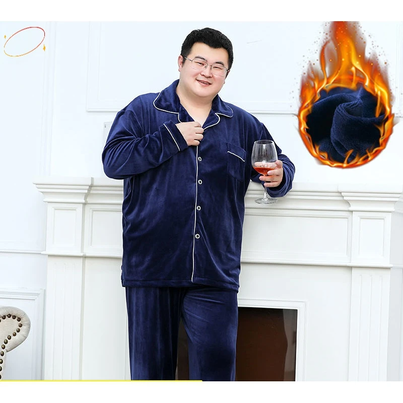 睡衣家居服睡裤套装加大码睡衣家居裤男士套装加绒加大宽松秋冬季