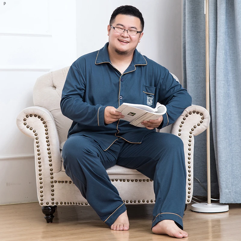 加大码纯棉男睡衣男士春秋冬季家居长袖休闲家居服套装加肥特大码