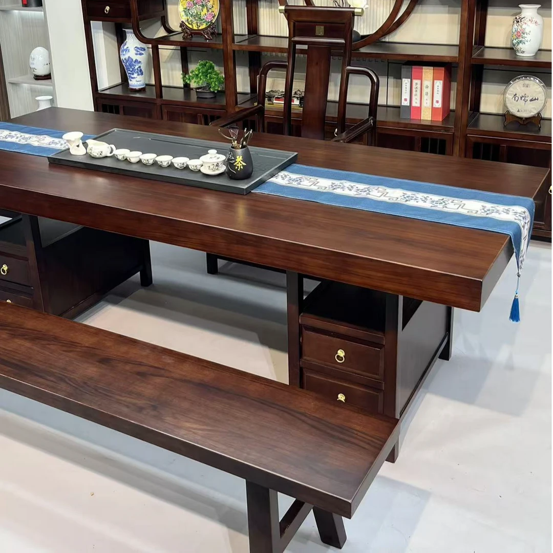 新中式乌金木茶桌办公室茶桌禅意椅长板凳短板凳
