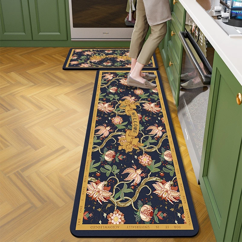 美式复古厨房地垫家用软垫子吸水吸油专用脚垫防滑防油耐脏地毯J