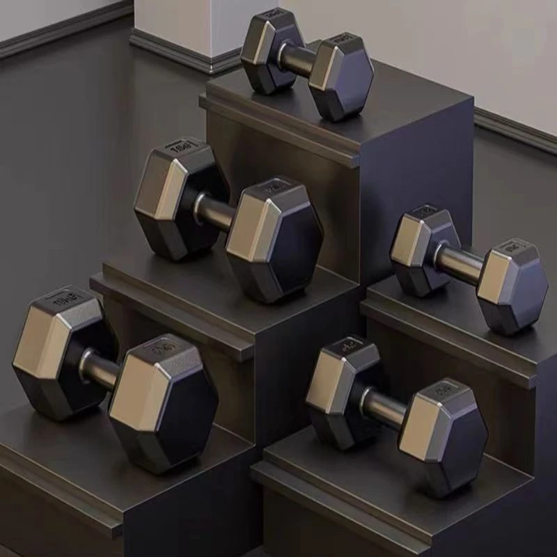 哑铃男士健身家用器材女壶铃练臂肌套装组合一对包胶六角哑铃学生