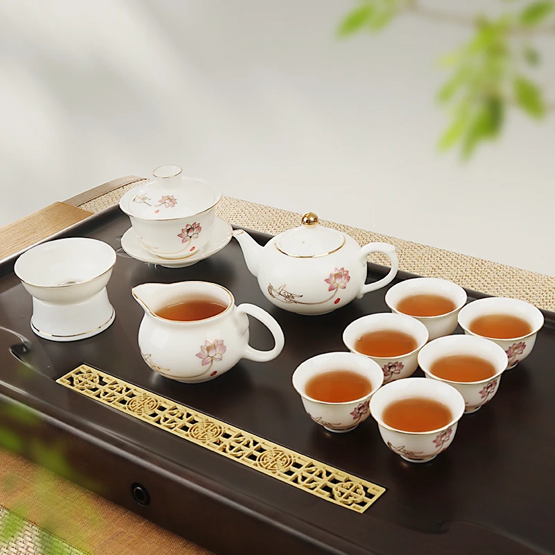 羊脂玉白瓷茶具套装德化高档功夫茶具茶杯盖碗泡茶壶茶盘家用泡茶