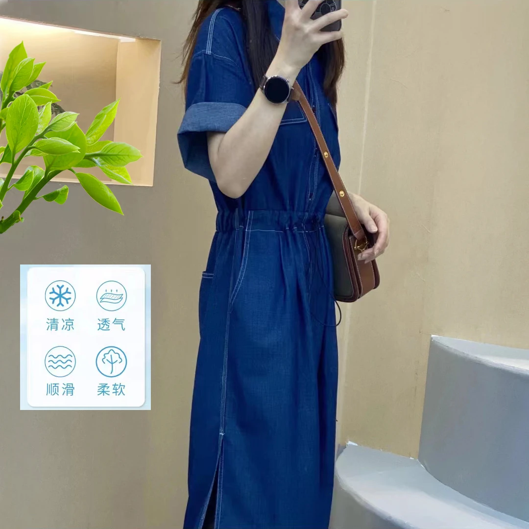 1388 柜货！100棉！重工内里全包边！夏日休闲牛仔收腰蓝色连衣裙