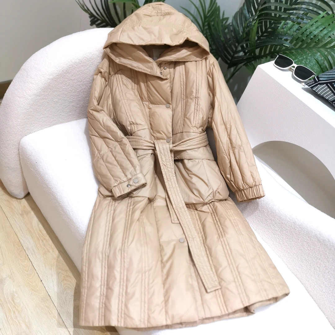 65829 柜货!高档抬气质!女式收腰简约大气中长款连帽羽绒服