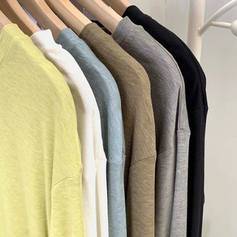 01009 软糯亲肤！桑蚕丝- 韩系不规则下摆宽松打底圆领长袖T恤