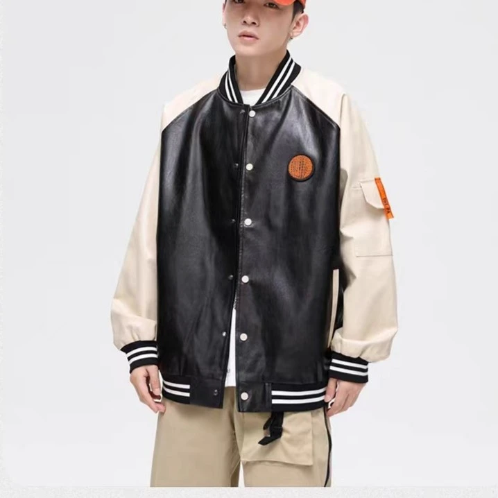 【实穿百搭】拼接飞行员pu皮夹克男生潮牌外套 25004
