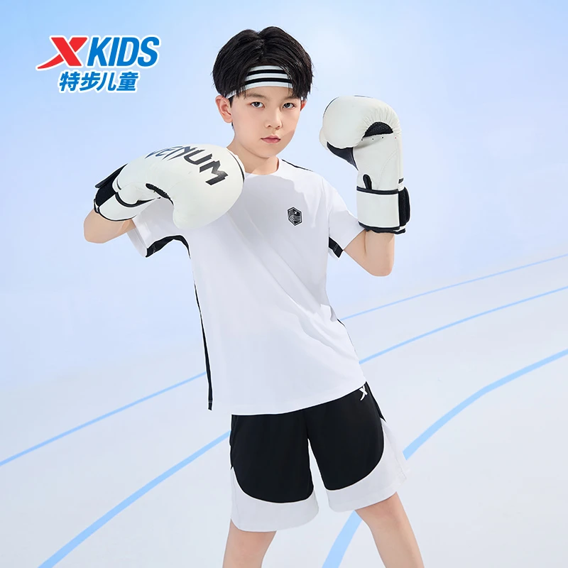 特步儿童新款短袖套装大童夏日穿搭休闲舒适运动童装6762265A9116