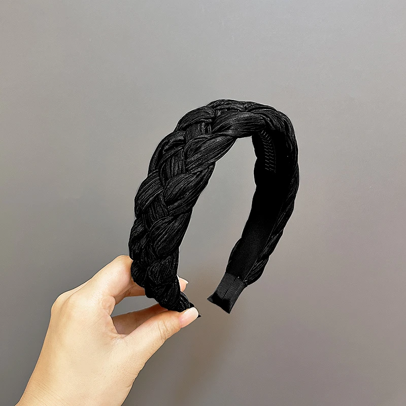 麻花编织发箍女黑简约舒适百搭头箍带齿防滑碎发压发发卡头饰品