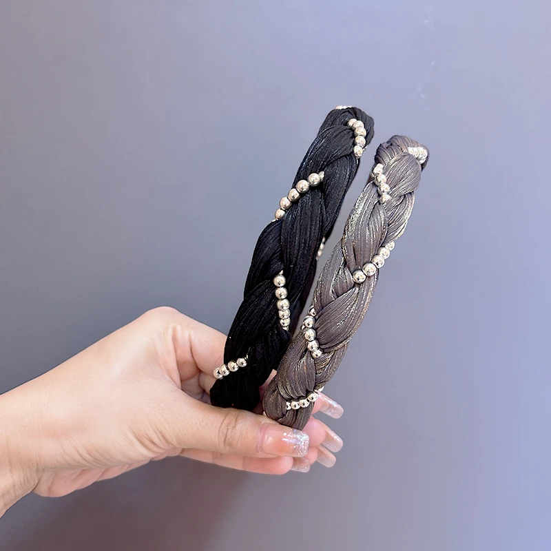 秋冬高级感轻奢名媛复古珠珠麻花辫子发箍外出头箍带齿洗脸头饰