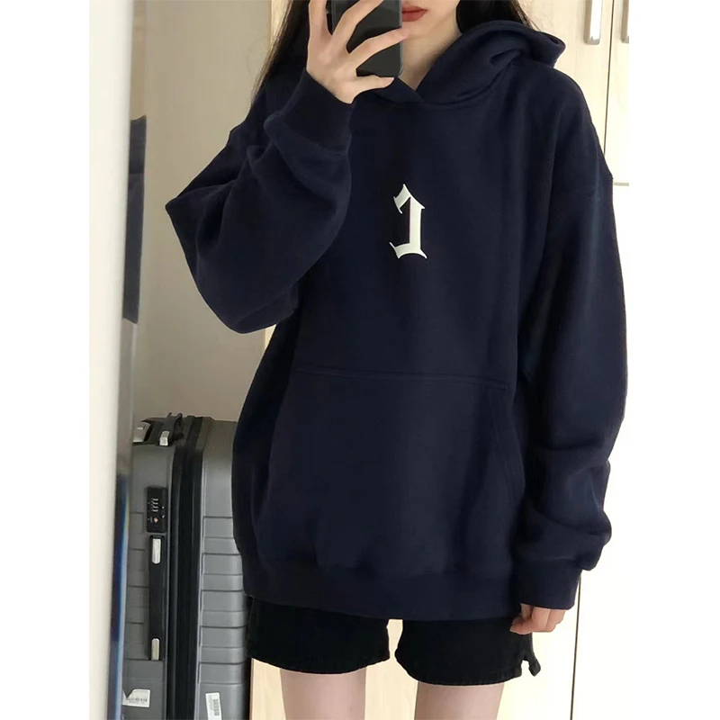 宽松长袖休闲服连帽卫衣女秋款国潮牌百搭oversize小众加绒高街酷